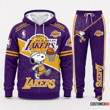 Snoopy NBA 30-Team Slam Dunk Edition Tracksuit Set - Hoodie & Jogger Pants - Los Angeles Lakers