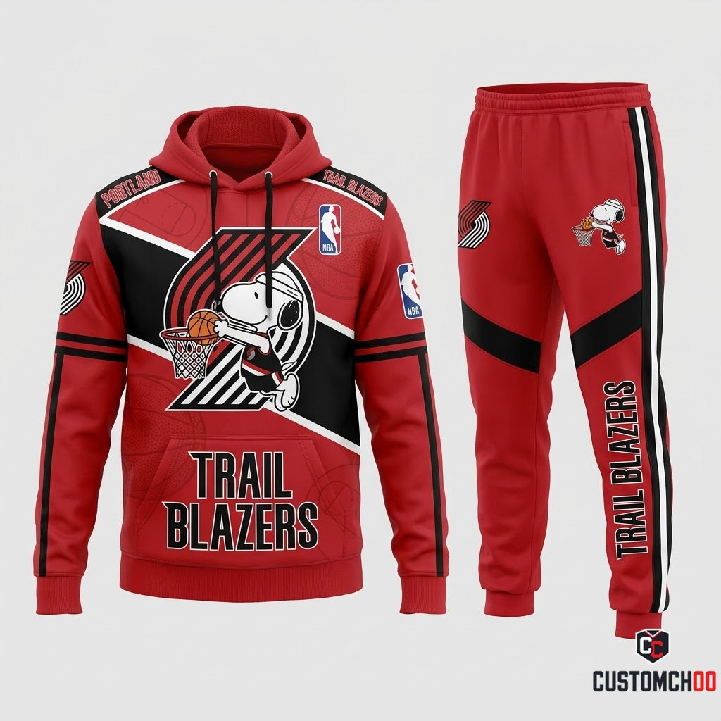Snoopy NBA 30-Team Slam Dunk Edition Tracksuit Set - Hoodie & Jogger Pants - Portland Trail Blazers