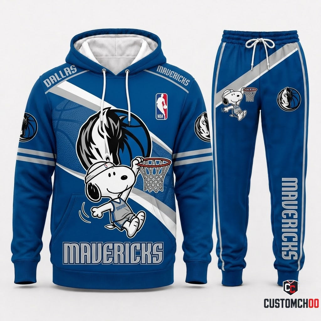 Snoopy NBA 30-Team Slam Dunk Edition Tracksuit Set - Hoodie & Jogger Pants - Dallas Mavericks