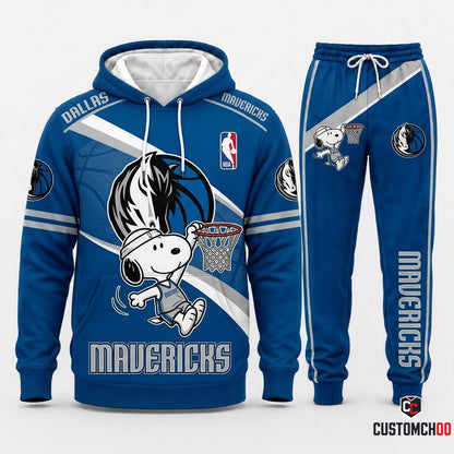 Snoopy NBA 30-Team Slam Dunk Edition Tracksuit Set - Hoodie & Jogger Pants - Dallas Mavericks