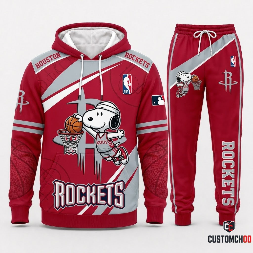 Snoopy NBA 30-Team Slam Dunk Edition Tracksuit Set - Hoodie & Jogger Pants - Houston Rockets