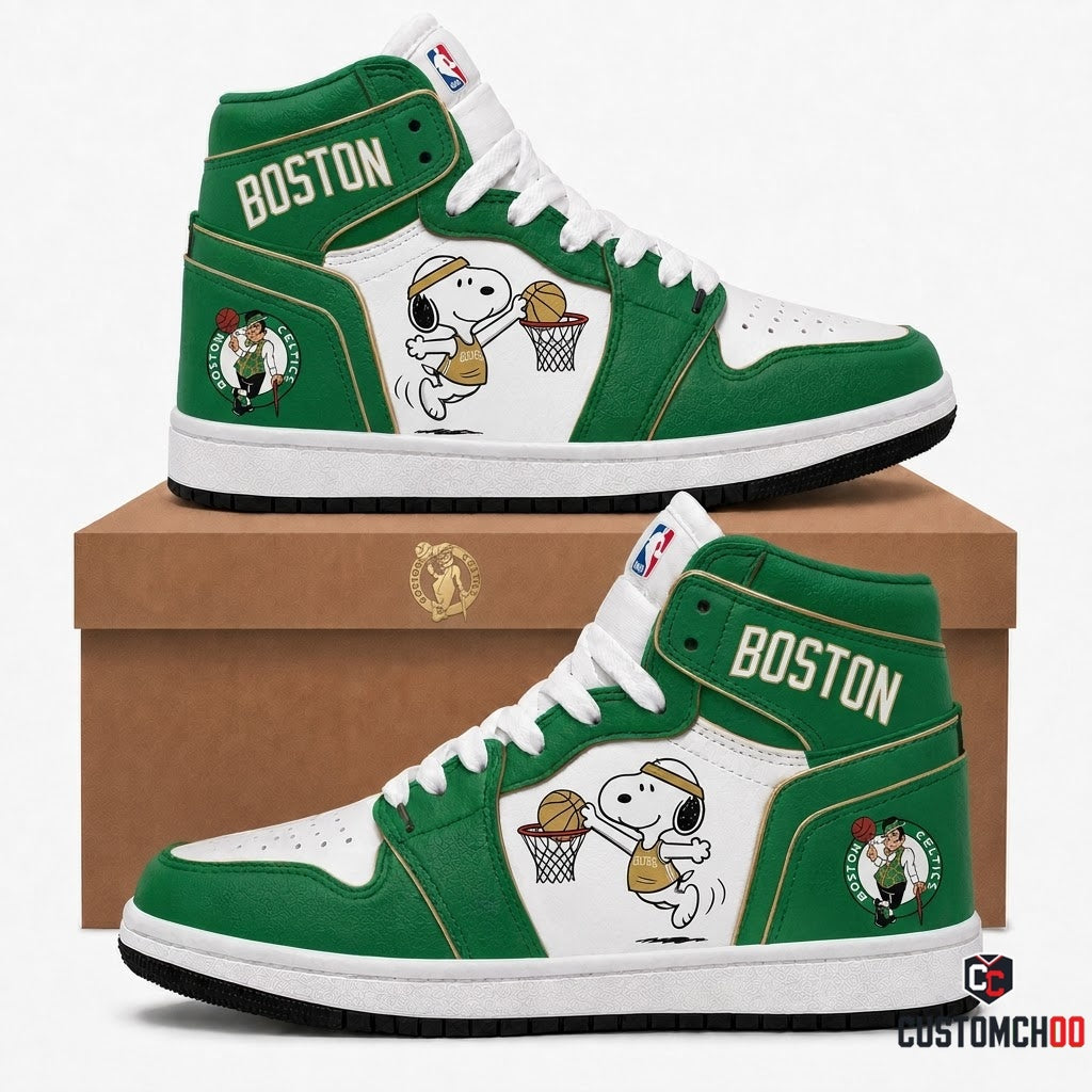 Snoopy NBA 30-Team Slam Dunk Edition Canvas High Top Sneakers - Boston Celtics