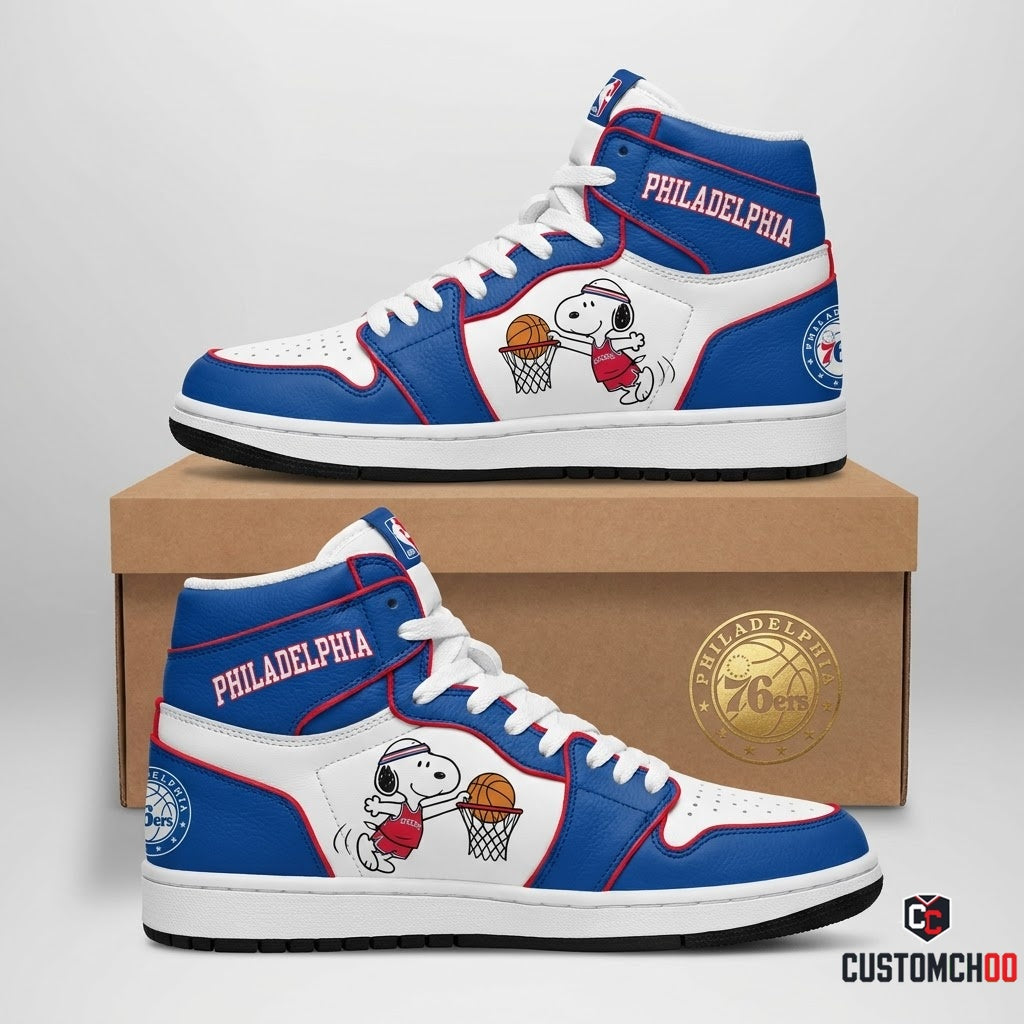 Snoopy NBA 30-Team Slam Dunk Edition Canvas High Top Sneakers - Philadelphia 76ers
