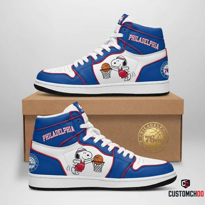 Snoopy NBA 30-Team Slam Dunk Edition Canvas High Top Sneakers - Philadelphia 76ers