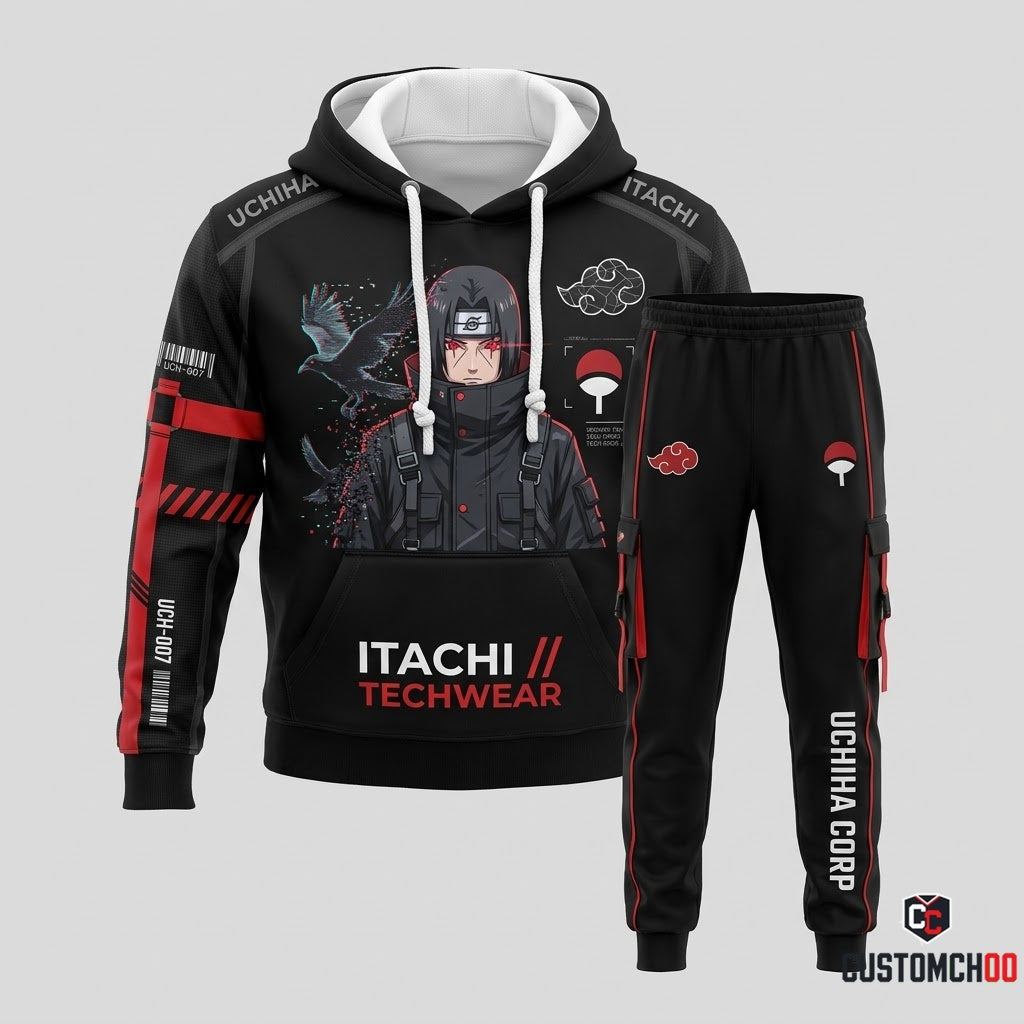 Itachi Uchiha Anime Tracksuit Set - Hoodie & Jogger Pants - 02. Cyber Techwear