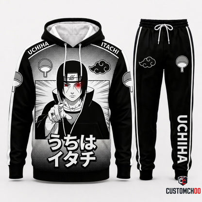 Itachi Uchiha Anime Tracksuit Set - Hoodie & Jogger Pants - 06. Manga Screentone