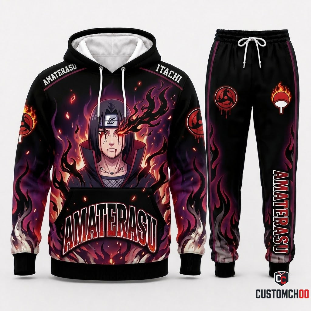 Itachi Uchiha Anime Tracksuit Set - Hoodie & Jogger Pants - 07. Amaterasu Flame