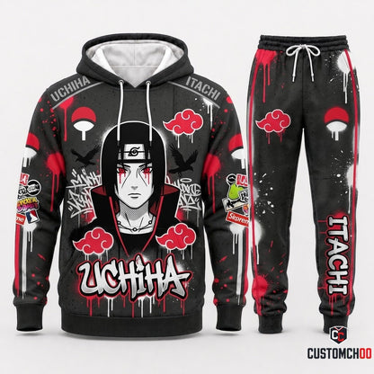 Itachi Uchiha Anime Tracksuit Set - Hoodie & Jogger Pants - 08. Street Graffiti