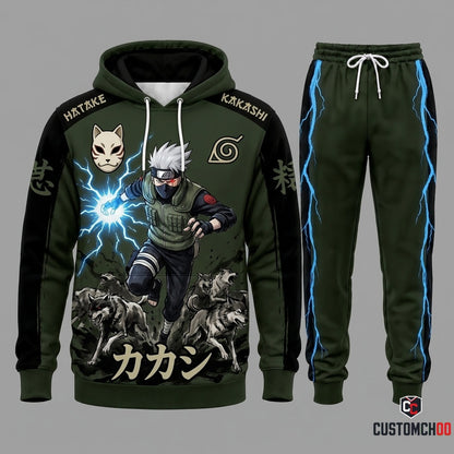 Kakashi Hatake Anime Tracksuit Set - Hoodie & Jogger Pants - 01. Sumie Raikiri