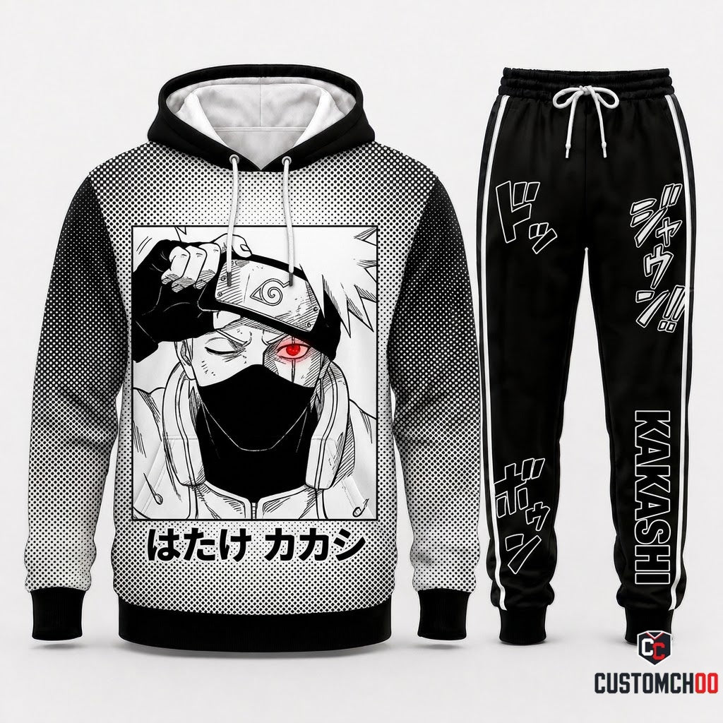 Kakashi Hatake Anime Tracksuit Set - Hoodie & Jogger Pants - 06. Manga Screentone