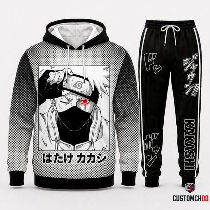 Kakashi Hatake Anime Tracksuit Set - Hoodie & Jogger Pants - 06. Manga Screentone