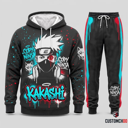Kakashi Hatake Anime Tracksuit Set - Hoodie & Jogger Pants - 08. Street Graffiti