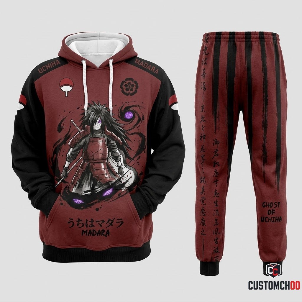 Madara Uchiha Anime Tracksuit Set - Hoodie & Jogger Pants - 01. Sumie Warrior