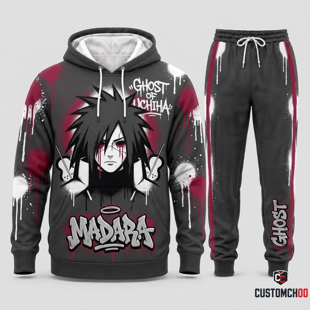 Madara Uchiha Anime Tracksuit Set - Hoodie & Jogger Pants - 08. Street Graffiti
