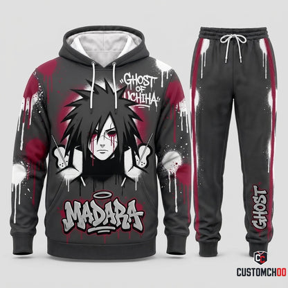 Madara Uchiha Anime Tracksuit Set - Hoodie & Jogger Pants - 08. Street Graffiti