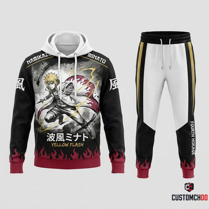 Minato Namikaze Anime Tracksuit Set - Hoodie & Jogger Pants - 01. Sumie Yellowflash