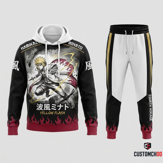 Minato Namikaze Anime Tracksuit Set - Hoodie & Jogger Pants - 01. Sumie Yellowflash