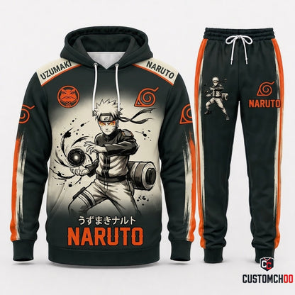 Naruto Uzumaki Anime Tracksuit Set - Hoodie & Jogger Pants - 01. Sumie Sage