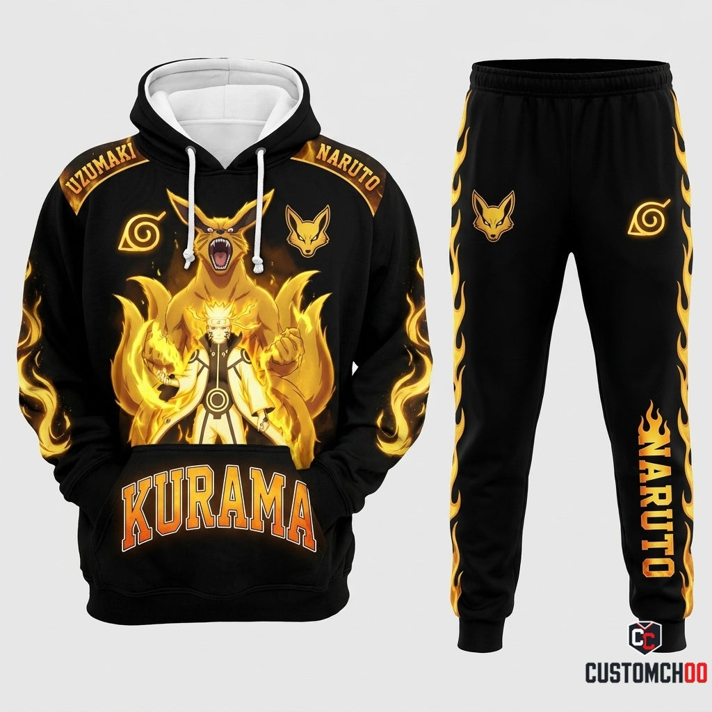 Naruto Uzumaki Anime Tracksuit Set - Hoodie & Jogger Pants - 03. Kurama Avatar
