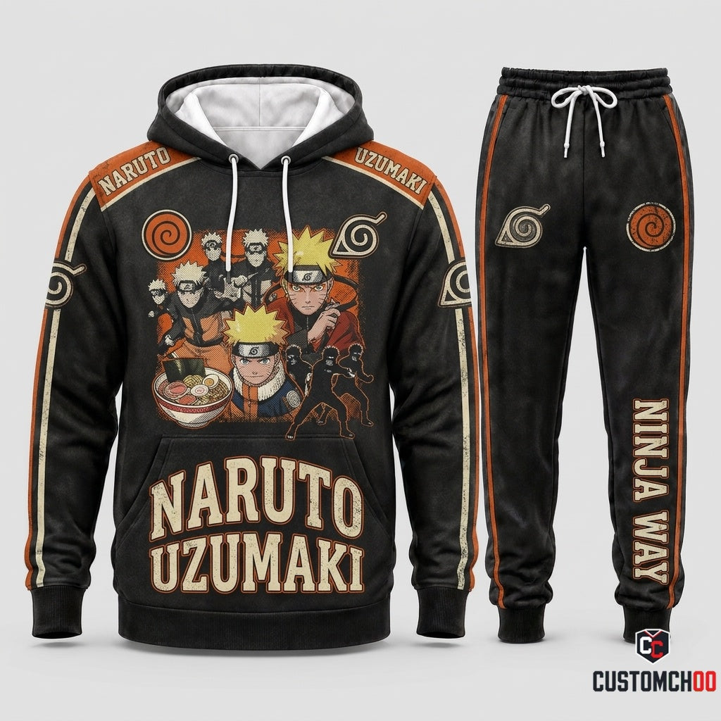 Naruto Uzumaki Anime Tracksuit Set - Hoodie & Jogger Pants - 04. Vintage 90s
