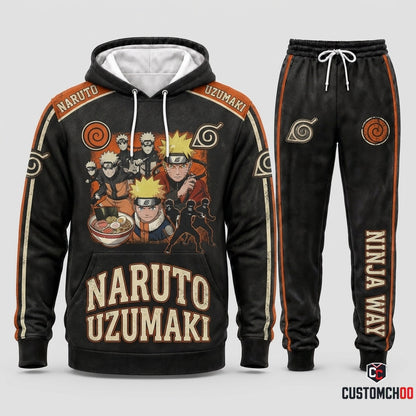 Naruto Uzumaki Anime Tracksuit Set - Hoodie & Jogger Pants - 04. Vintage 90s