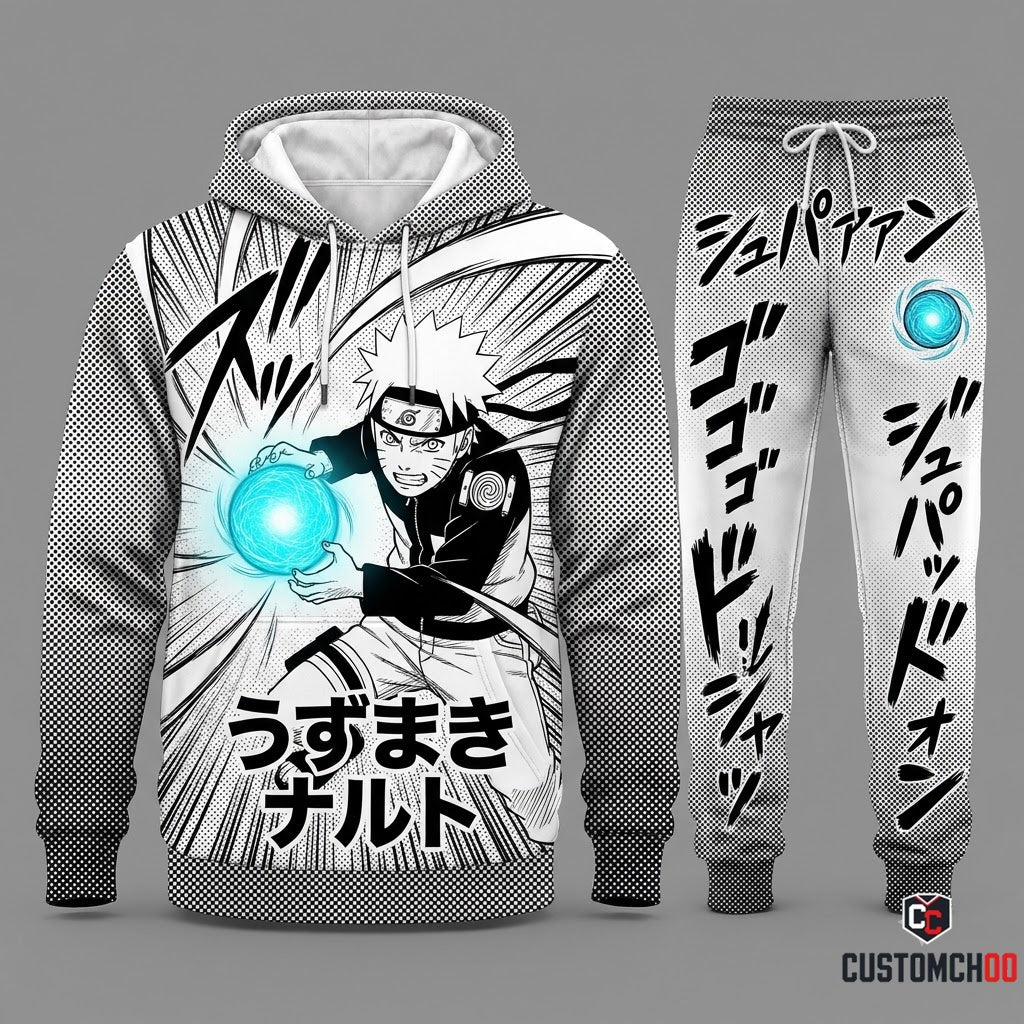 Naruto Uzumaki Anime Tracksuit Set - Hoodie & Jogger Pants - 06. Manga Screentone