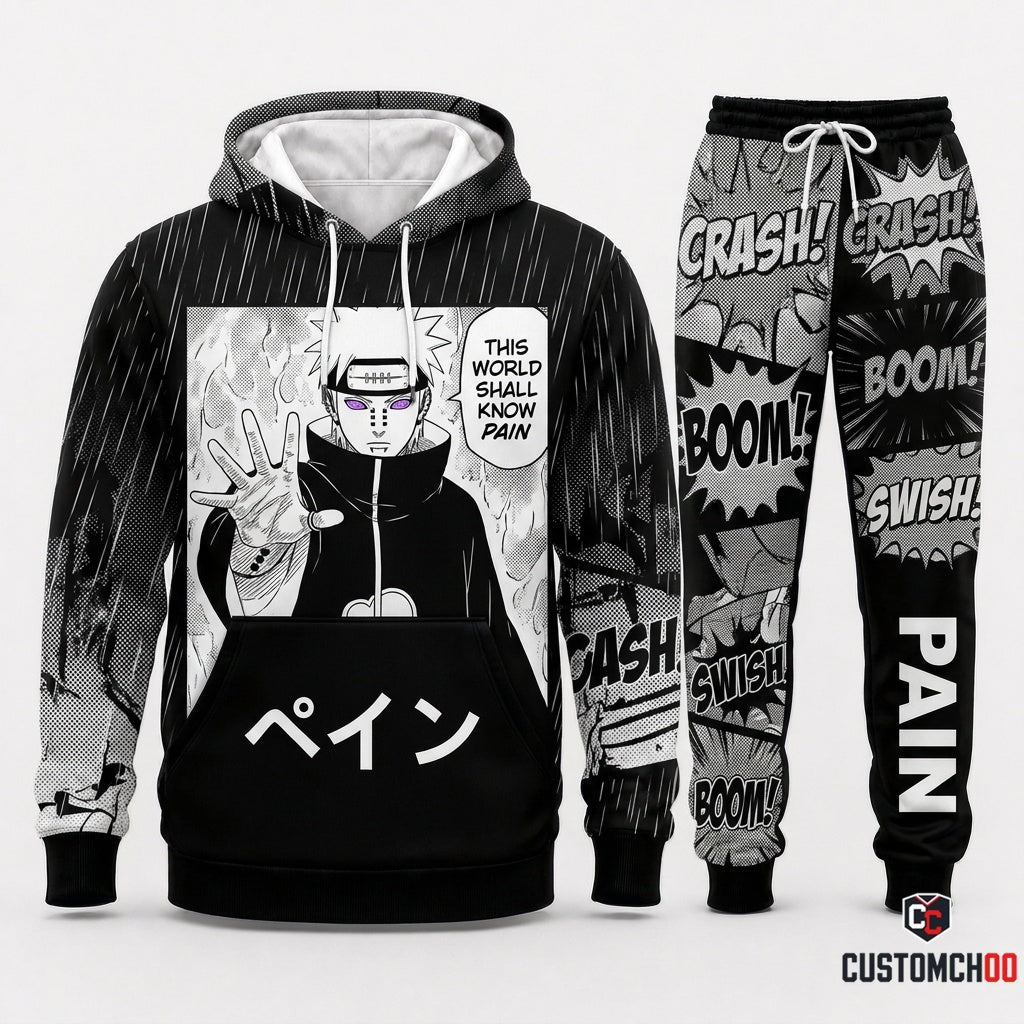 Pain (Nagato) Anime Tracksuit Set - Hoodie & Jogger Pants - 06. Manga Screentone