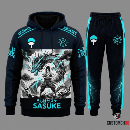 Sasuke Uchiha Anime Tracksuit Set - Hoodie & Jogger Pants - 01. Sumie Kirin