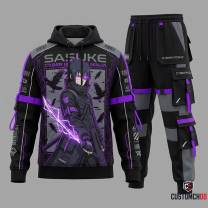 Sasuke Uchiha Anime Tracksuit Set - Hoodie & Jogger Pants - 02. Cyber Techwear