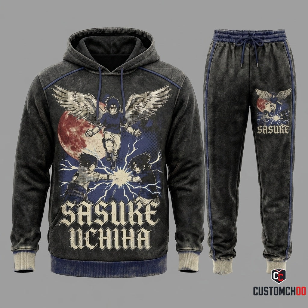 Sasuke Uchiha Anime Tracksuit Set - Hoodie & Jogger Pants - 04. Vintage 90s