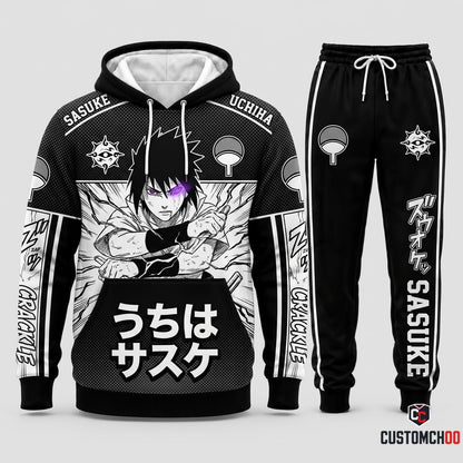 Sasuke Uchiha Anime Tracksuit Set - Hoodie & Jogger Pants - 06. Manga Screentone