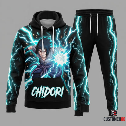 Sasuke Uchiha Anime Tracksuit Set - Hoodie & Jogger Pants - 07. Chidori Lightning