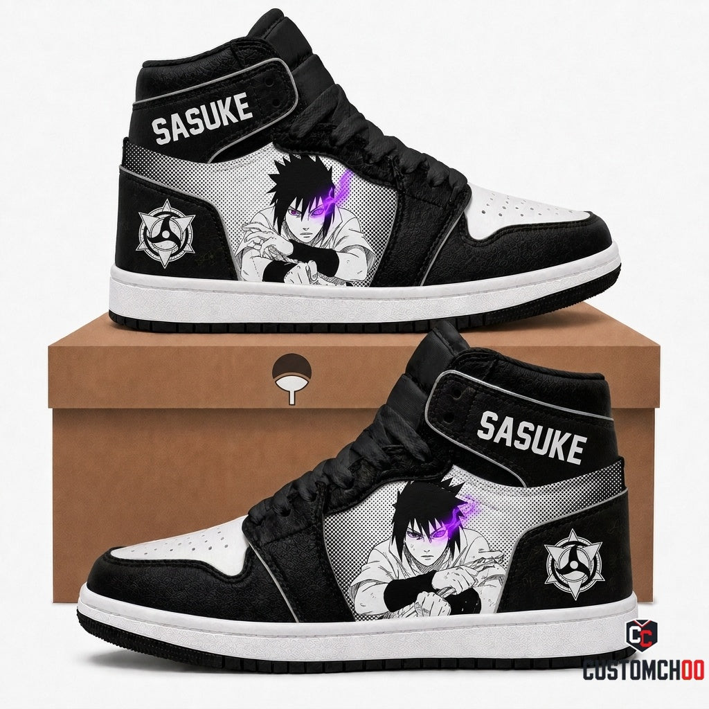 Sasuke Uchiha Anime Canvas High Top Sneakers - 06. Manga Screentone