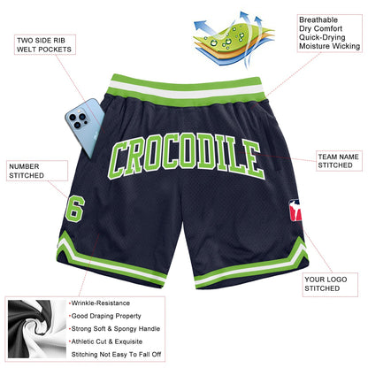 Custom Navy Neon Green-White Authentic Throwback Basketball Shorts