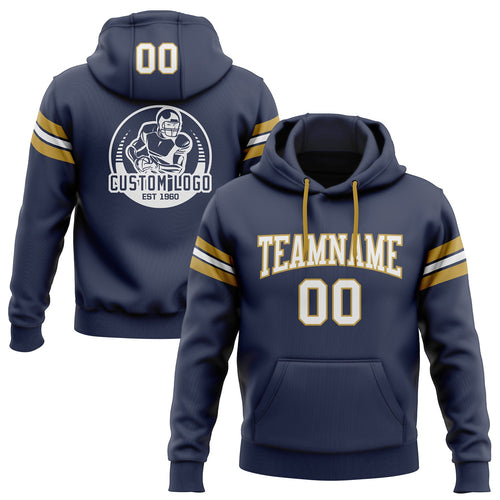 Custom Stitched Navy White-Old Gold Football Pullover Sweatshirt Hoodie