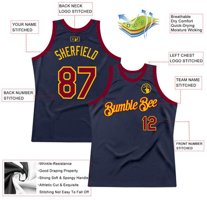 Custom Navy Maroon-Gold Authentic Throwback Basketball Jersey