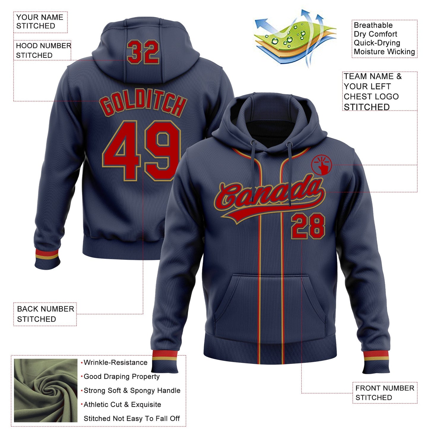 Custom Stitched Navy Red-Old Gold Baseball Pullover Sweatshirt Hoodie