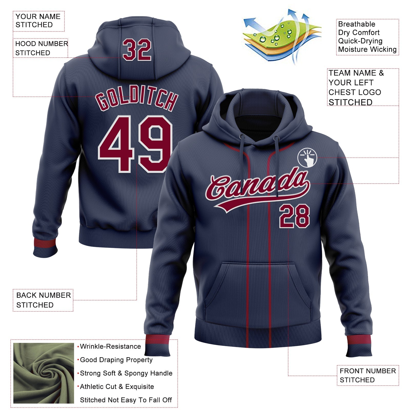 Custom Stitched Navy Maroon-White Baseball Pullover Sweatshirt Hoodie