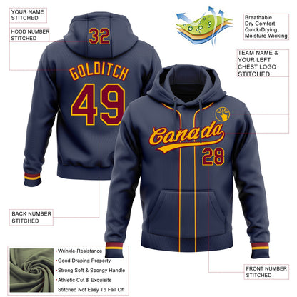 Custom Stitched Navy Maroon-Gold Baseball Pullover Sweatshirt Hoodie