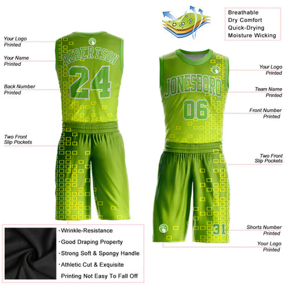 Custom Neon Green Neon Green-Gold Round Neck Sublimation Basketball Uniform Jersey