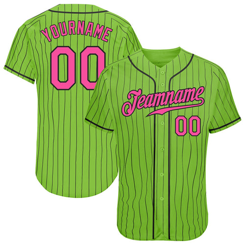 Custom Neon Green Black Pinstripe Pink-Black Authentic Baseball Jersey