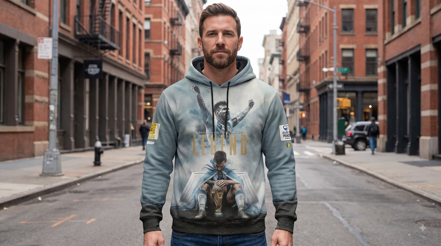 Argentina Legend Soccer Graphic Hoodie, World Champion Football Sweatshirt, Light Blue Fan T-Shirt, Zip Hoodie Gift