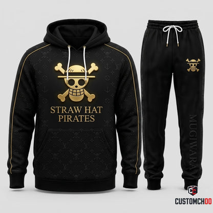 Monkey D. Luffy Gear 5 Anime Tracksuit Set - Hoodie & Jogger Pants - 06. Monogram Stealth