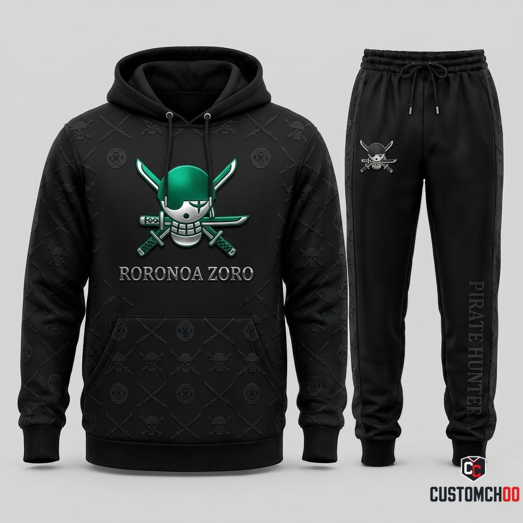 Roronoa Zoro King of Hell Anime Tracksuit Set - Hoodie & Jogger Pants - 06. Monogram Stealth