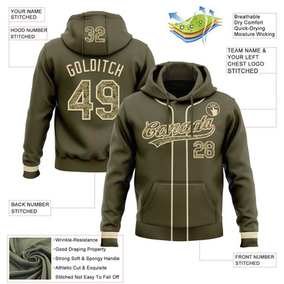 Custom Stitched Olive Camo-Cream Baseball Pullover Sweatshirt Hoodie
