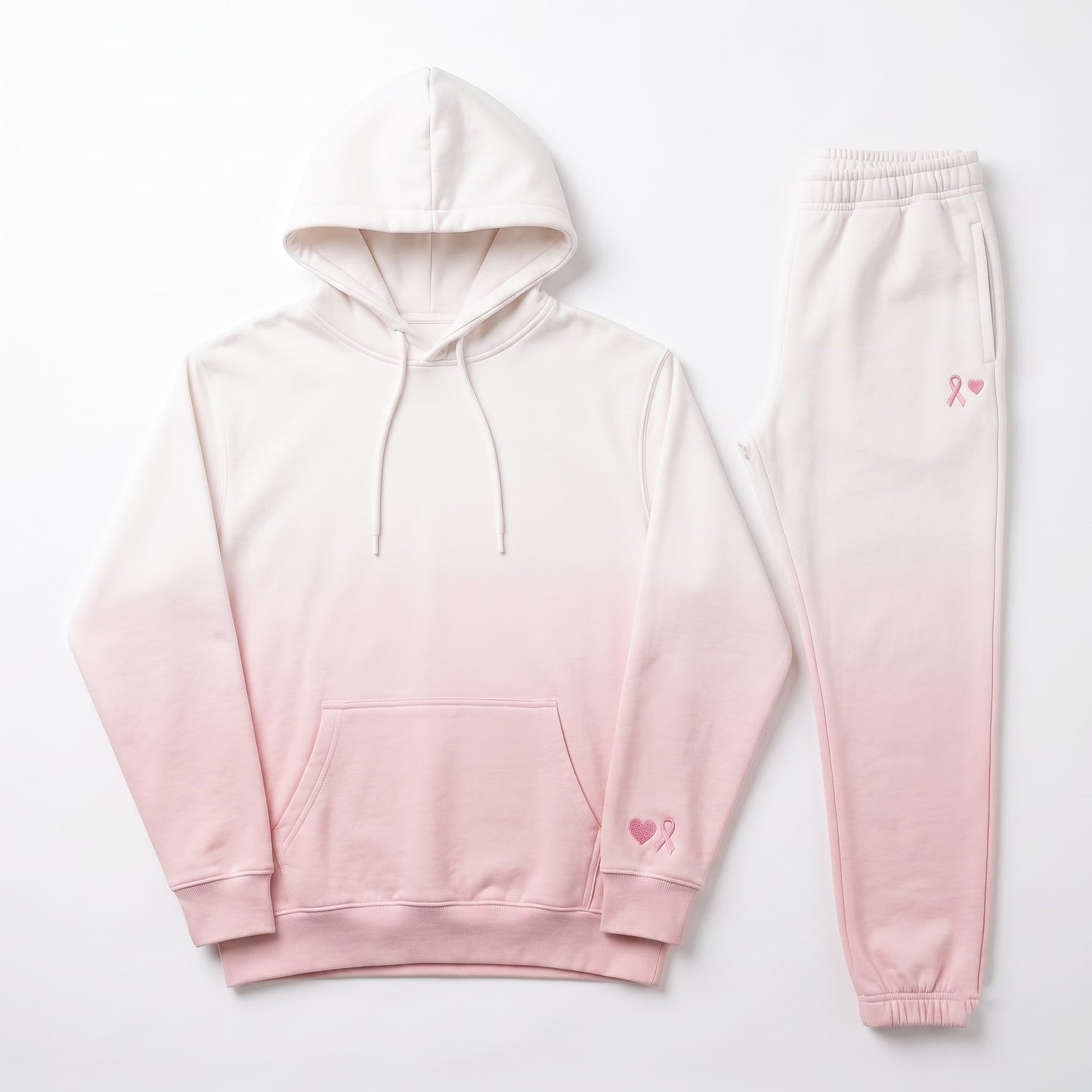 Pink Ribbon Hoodie & Sweatpants Set, Breast Cancer Awareness Tracksuit, Hope Support Outfit Hoodie & Sweatpants Set — 8 Styles