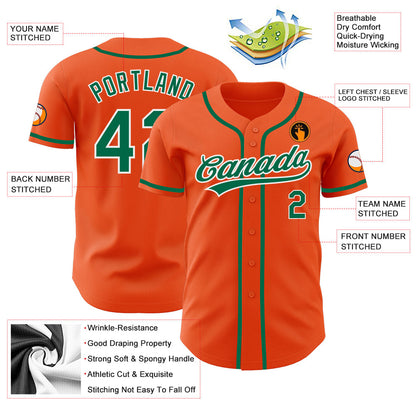 Custom Orange Kelly Green-White Authentic Baseball Jersey