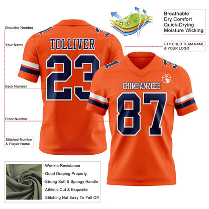 Custom Orange Navy-White Authentic Football Jersey