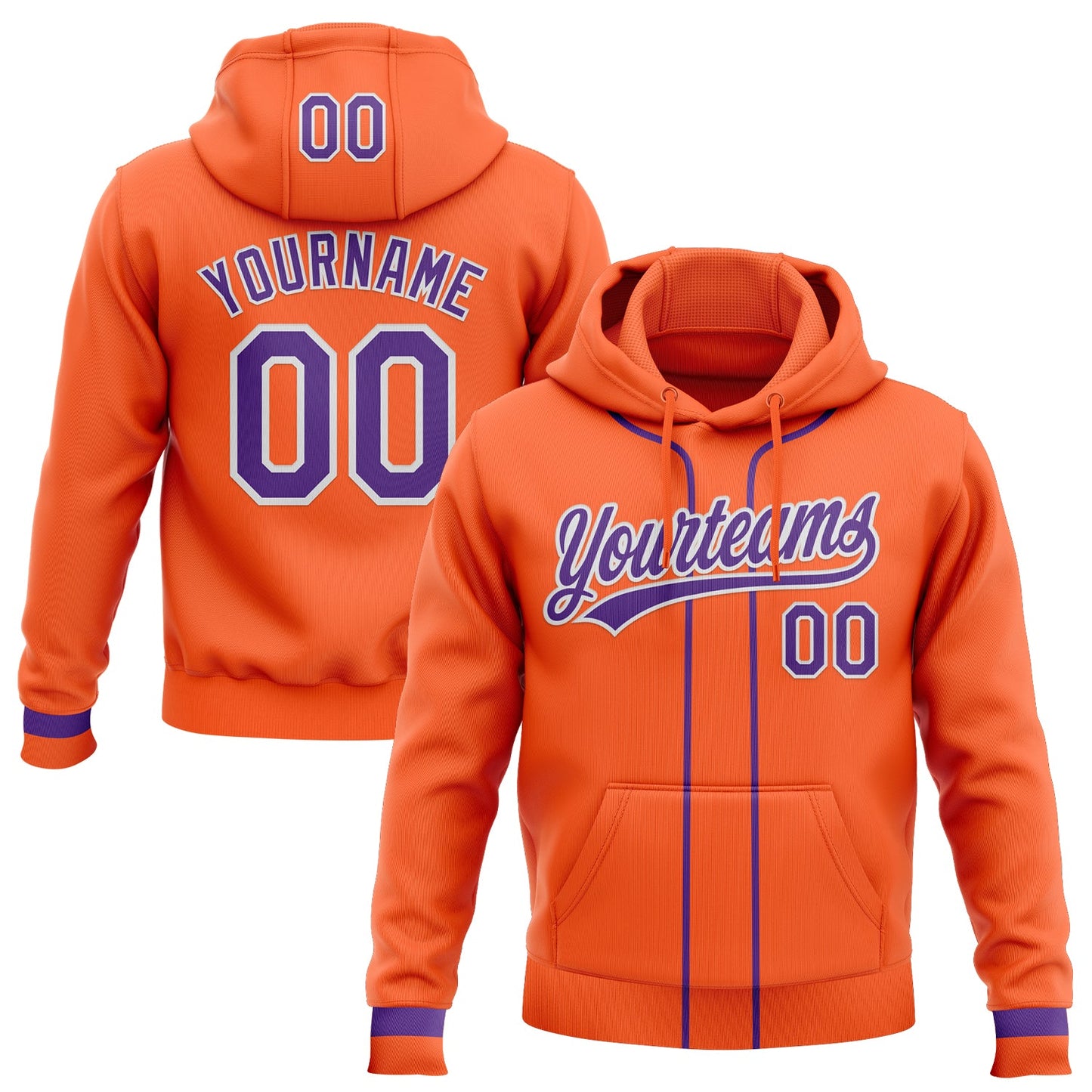 Custom Stitched Orange Purple-White Baseball Pullover Sweatshirt Hoodie