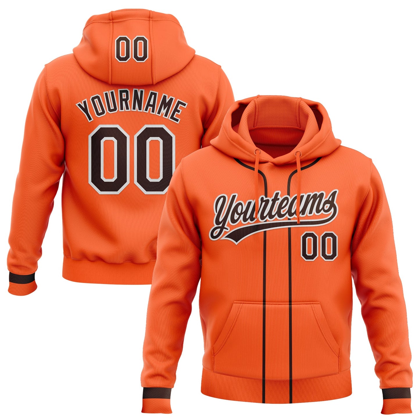 Custom Stitched Orange Brown-White Baseball Pullover Sweatshirt Hoodie